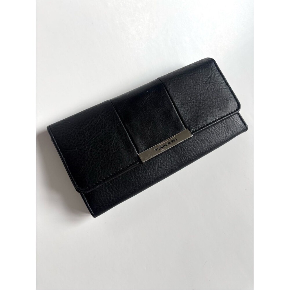 Tahari Black Clutch Wallet with RFID lining, synthetic leather